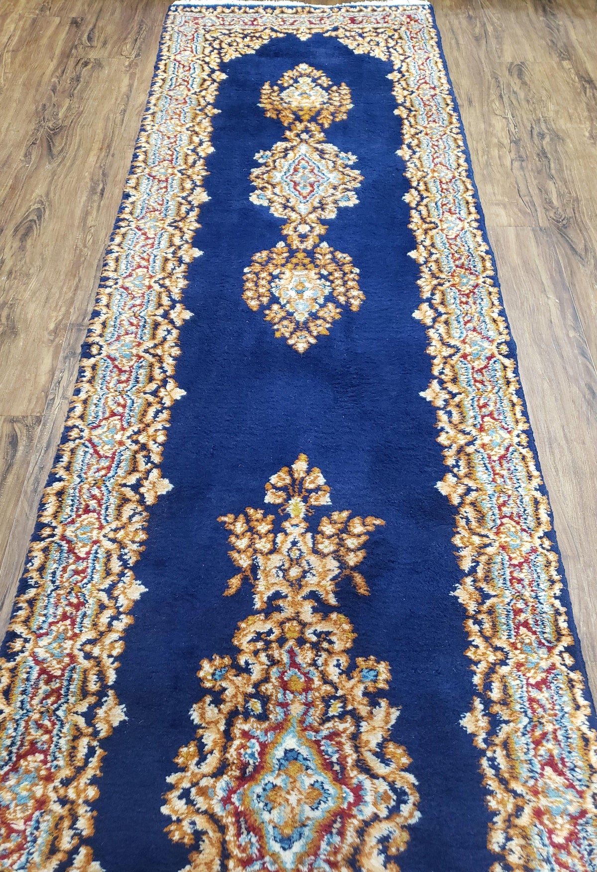 Semi Anique Dark Blue Persian Kerman Runner, 2'7" x 13'5" - Jewel Rugs, view 7