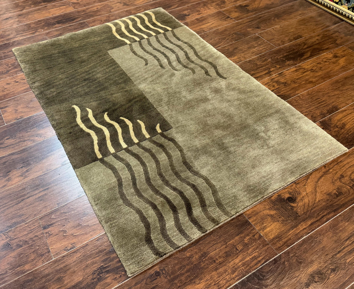 Modern Tibetan Wool Rug 3.6 x 5.6, Shades of Green, Abstract Design - Jewel Rugs, view 13
