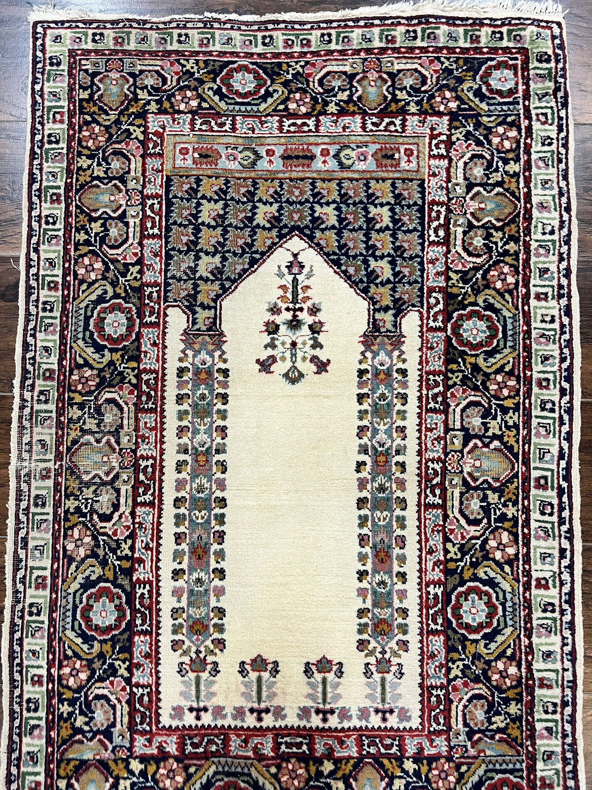 Turkish Prayer Rug 2.5 x 4, Vintage Wool Hand Knotted Carpet, Ivory - Jewel Rugs, view 9