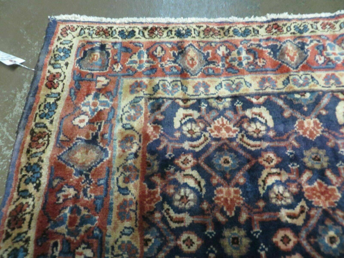3'7" X 10' Antique Handmade India Floral Oriental Wool Runner Rug Organic Blue - Jewel Rugs, view 7