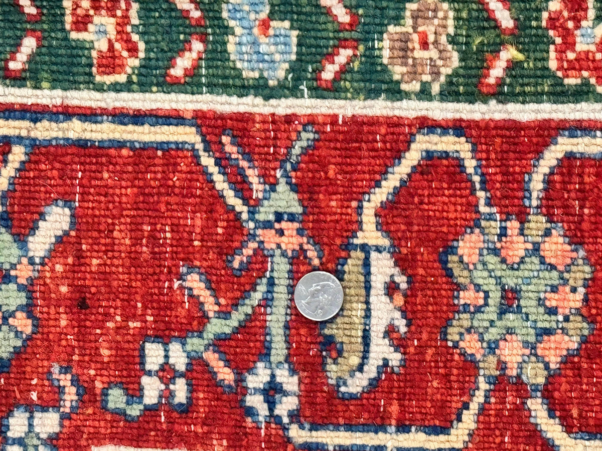 Indo Persian Heriz Rug 7x9, Geometric Pattern, Cream & Light Red, Handmade Vintage Wool Carpet - Jewel Rugs, view 11