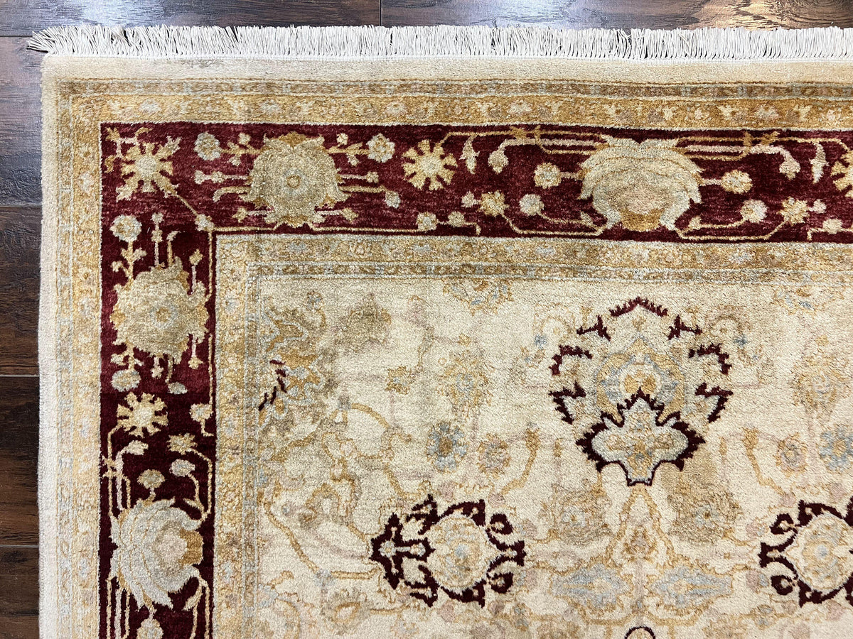 Peshawar Rug 5x7, Beige and Maroon, Vintage Handmade Wool Traditional Carpet 5 x 7 ft, Pakistani Rug, Agra Pattern, Very Fine 260 KPSI - Jewel Rugs, view 7