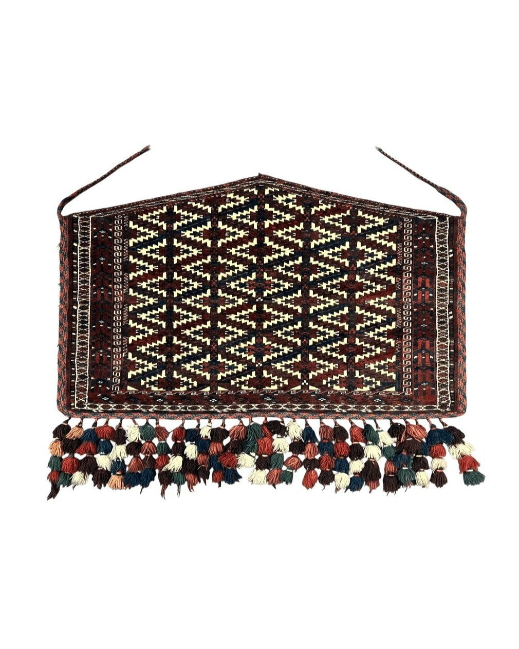 Antique Turkoman Camel Trapping, Turkoman Asmalyk, Red Black Ivory, Handmade, Hand Knotted Tribal Collectible Rug, Rare - Jewel Rugs