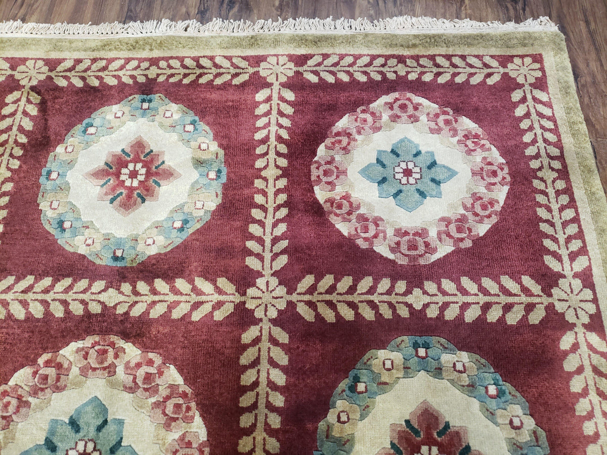 Nepalese Aubusson Panel Rug 6x9, Red & Ivory Soft Plush Tibetan Pile Rug, Wool Hand-Knotted Carpet, 6 x 9 Elegant Area Rug, Office Room Rug - Jewel Rugs, view 8