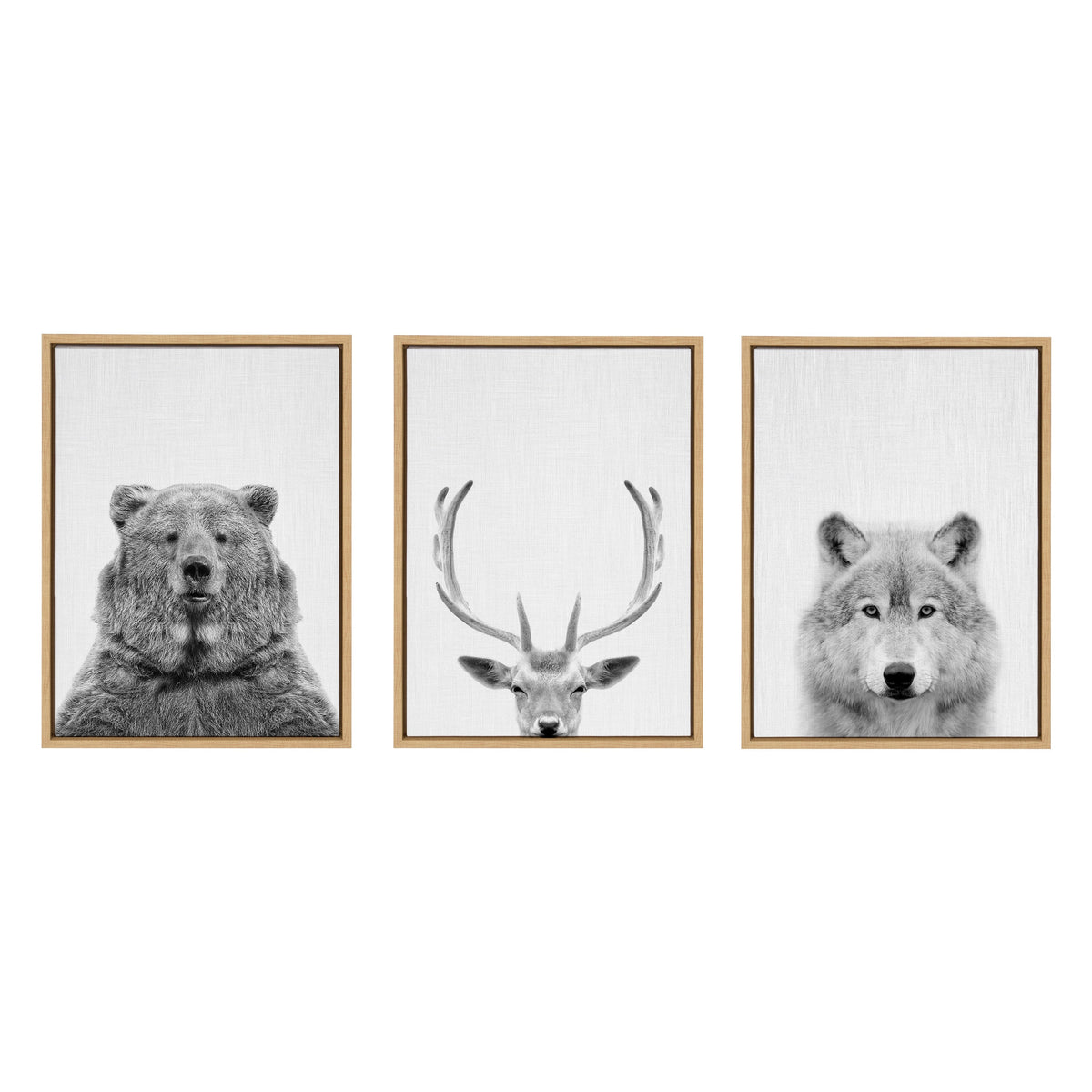 Sylvie Bear Deer and Wolf Framed Canvas Art Set by Simon Te of Tai Prints