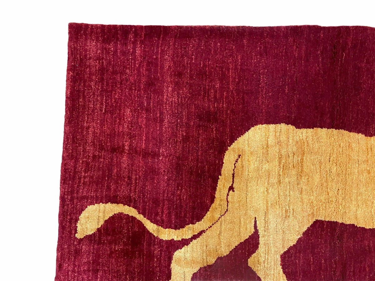 3.5 X 5 Handmade Rug Vintage New Rug Quality Wool Lion Red Veggy Dyes Pictorial - Jewel Rugs, view 5