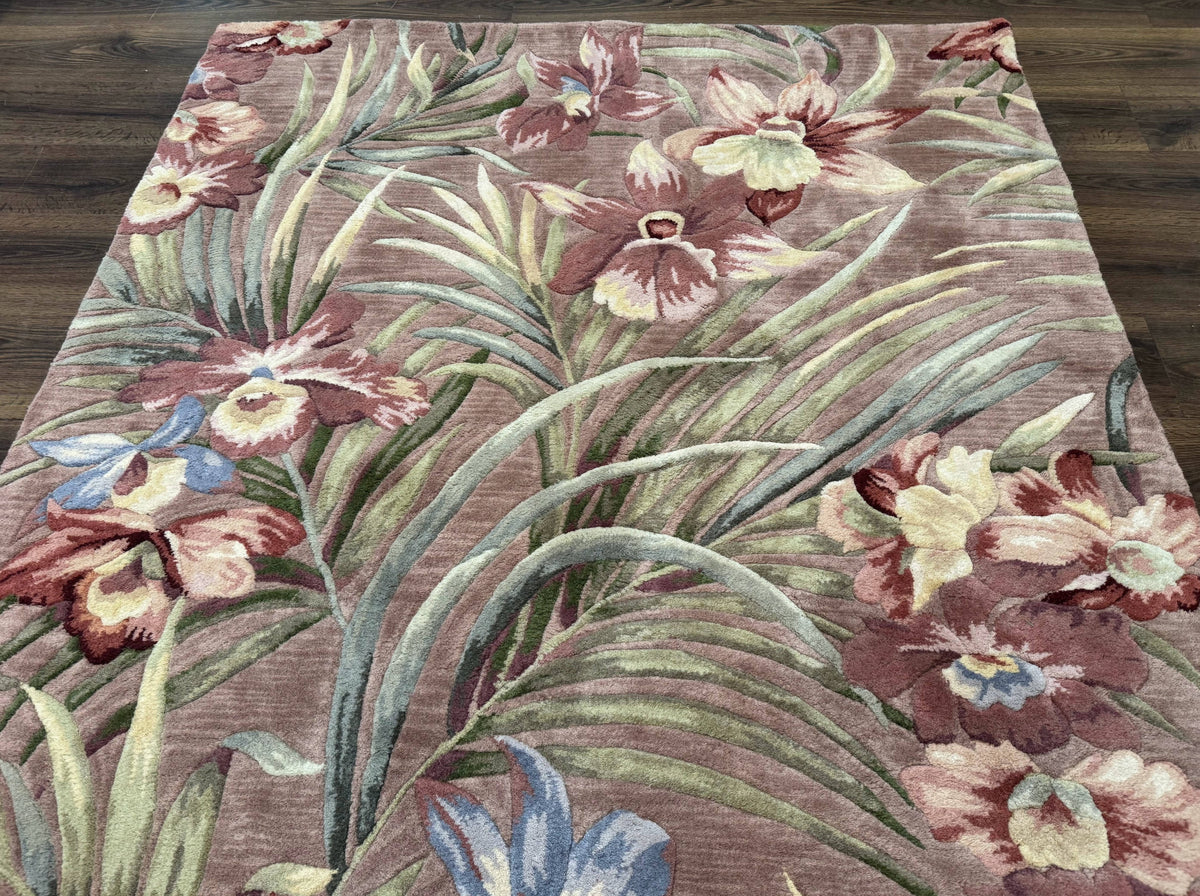 Hand Tufted Floral Rug 5x8, Light Rose Wool Carpet - Jewel Rugs, view 4