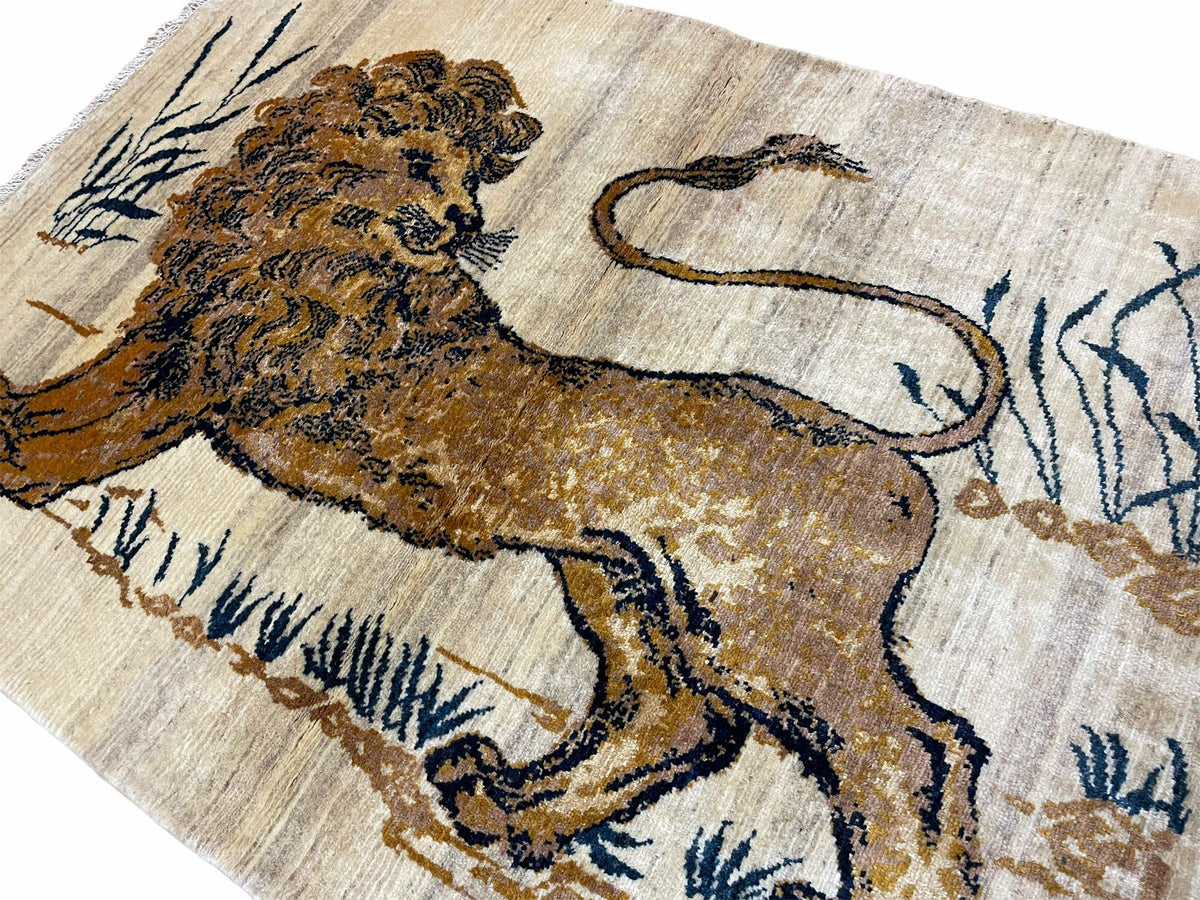 3.5 X 4 Handmade Hand-Knotted New Vintage Rug Quality Wool Lion Organic Dyes - Jewel Rugs, view 2