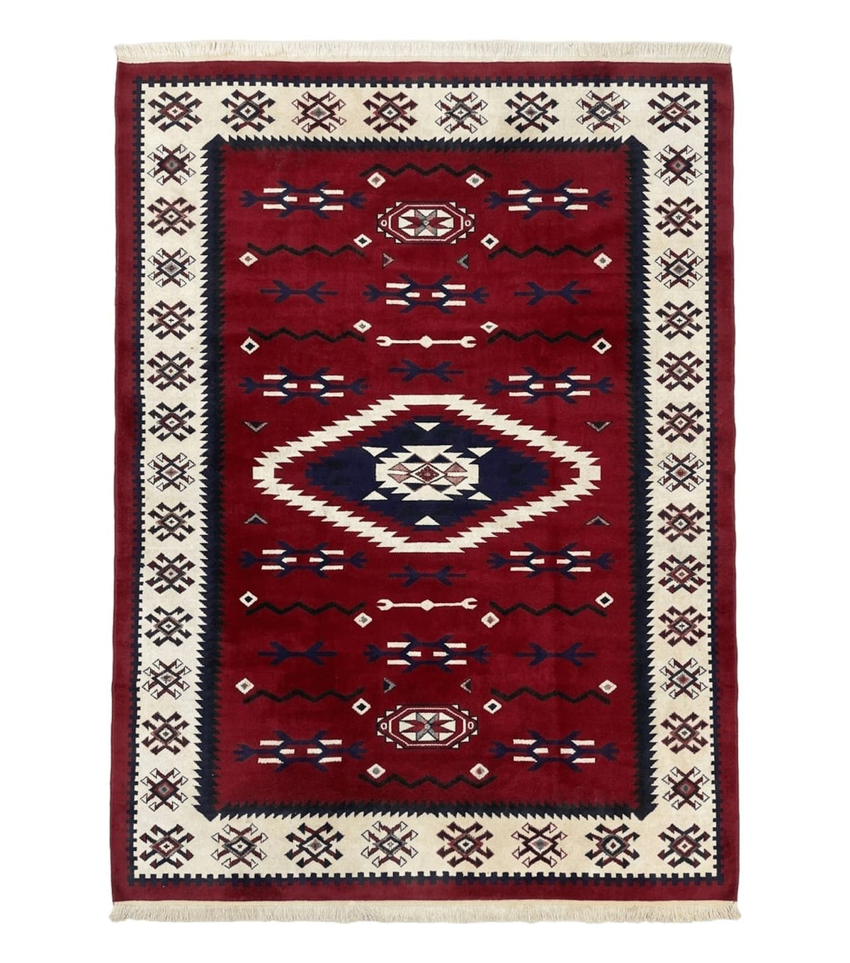 Belgium Power Loomed Rug 8x11, Navajo Native American Design, Dark Red and Ivory, Tribal Rug, Bohemian Carpet - Jewel Rugs