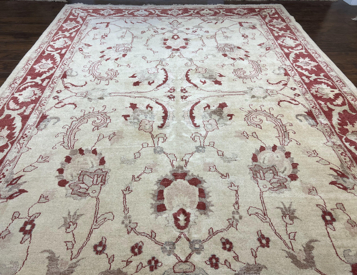 Peshawar Rug 8x12 Pakistani Carpet, Oriental Rug 8 x 12 Chobi Rug, Beige and Red, Allover Large Floral Design, Hand Knotted Vintage Wool - Jewel Rugs, view 13
