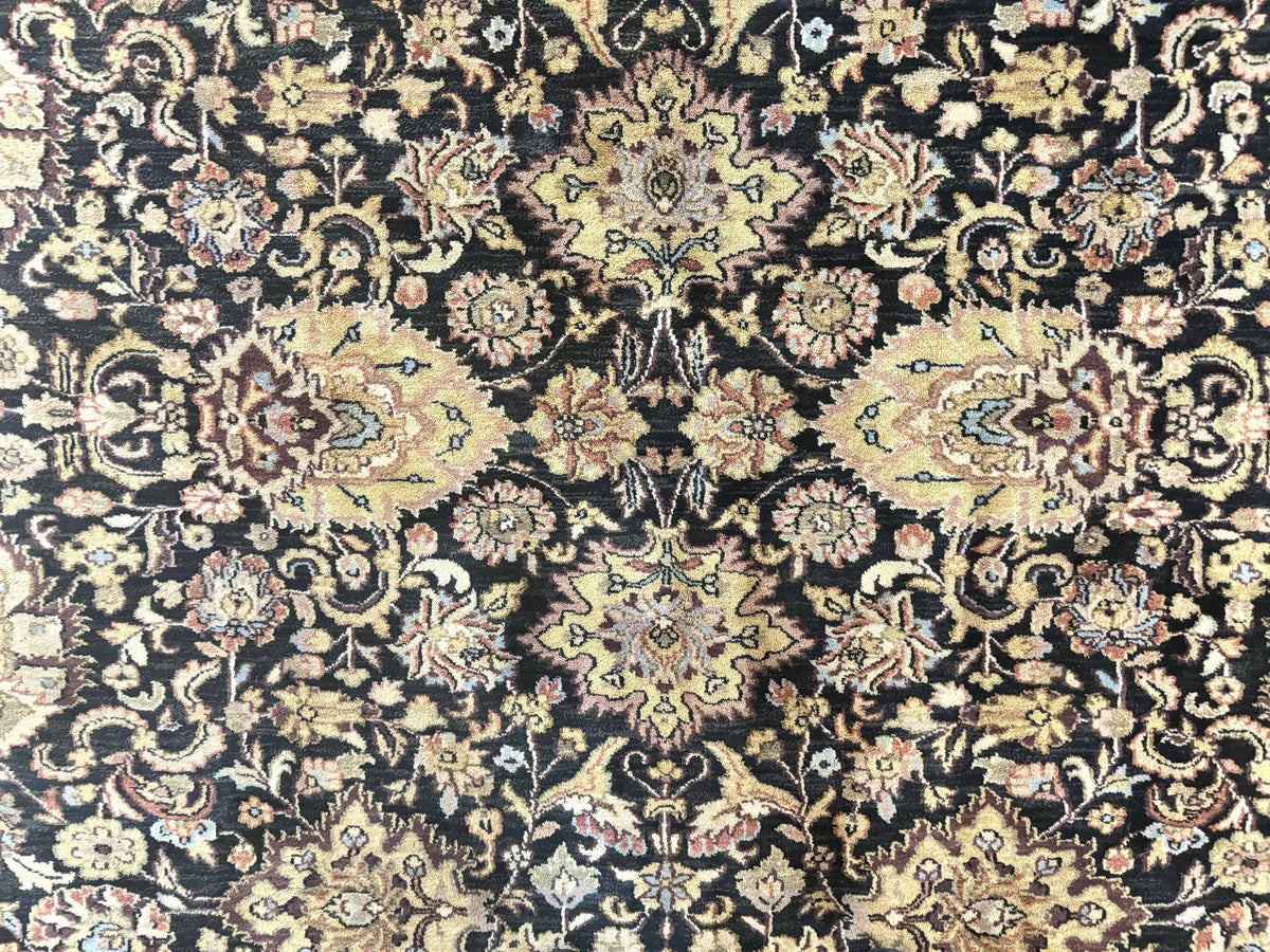 Indo Persian Rug 9x12, Floral Allover, Midnight Blue, Handmade Vintage Wool Oriental Carpet - Jewel Rugs, view 5