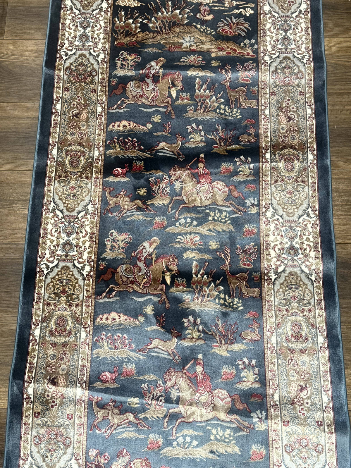 Turkish Silk Rug 2.6 x 6.7, Short Runner Rug, Blue & Ivory, Bamboo Silk, New - Jewel Rugs, view 4