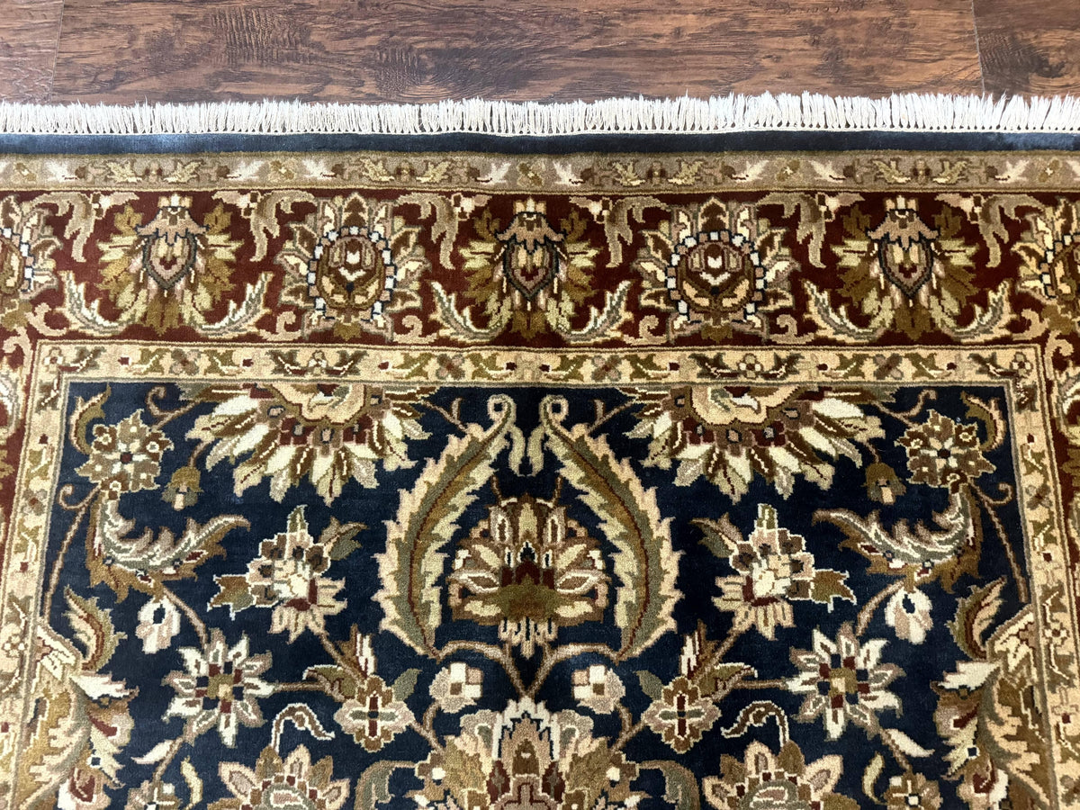Indian Agra Rug 6x9, Floral, Traditional Rug, Dark Green Maroon Tan - Jewel Rugs, view 4