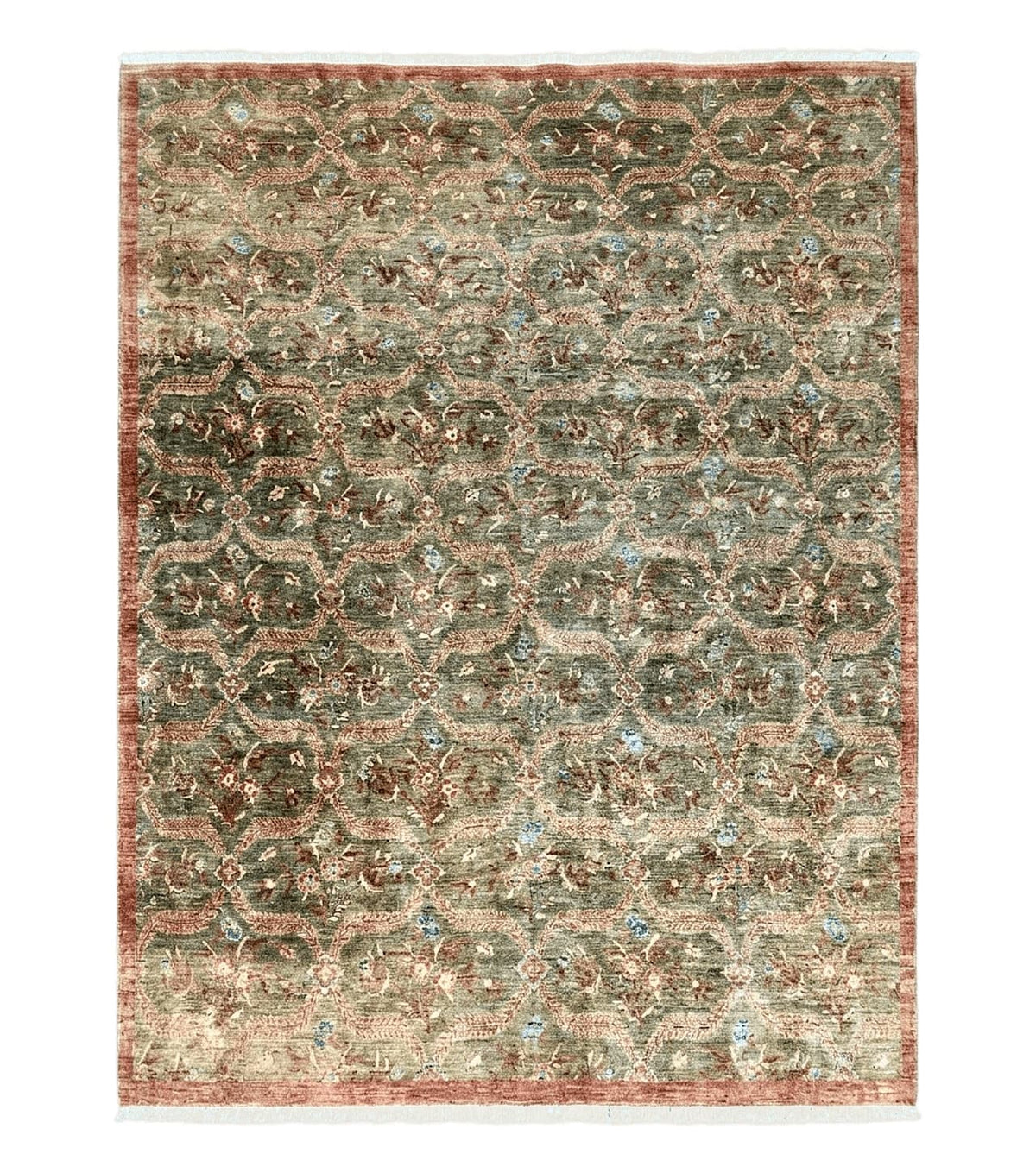 Large Modern Pakistani Rug 9x12, Handmade Wool Carpet, Peshawar Rug, Hand Knotted Oriental Rug, Contemporary, Floral, Light Green - Jewel Rugs