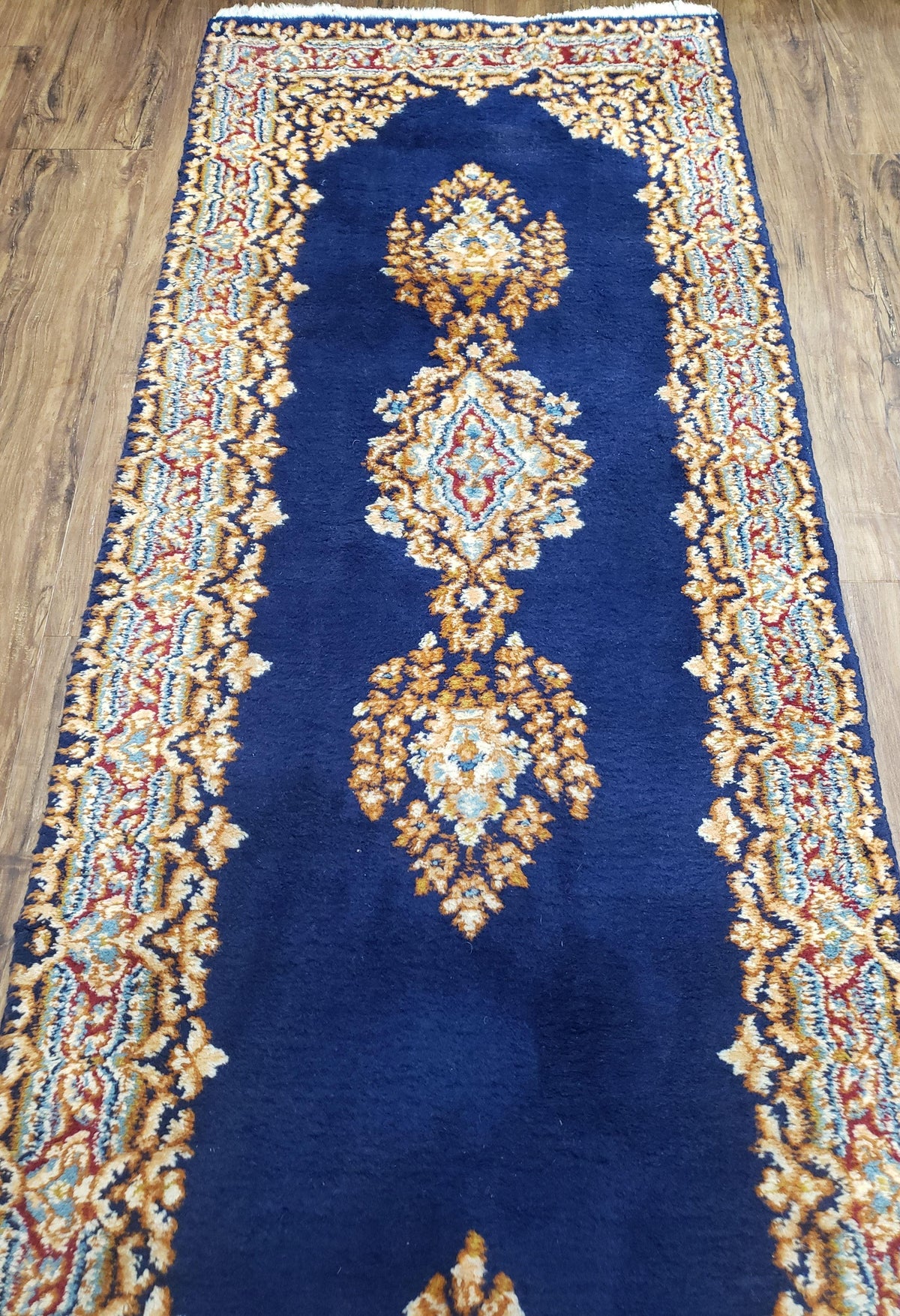Semi Anique Dark Blue Persian Kerman Runner, 2'7" x 13'5" - Jewel Rugs, view 6