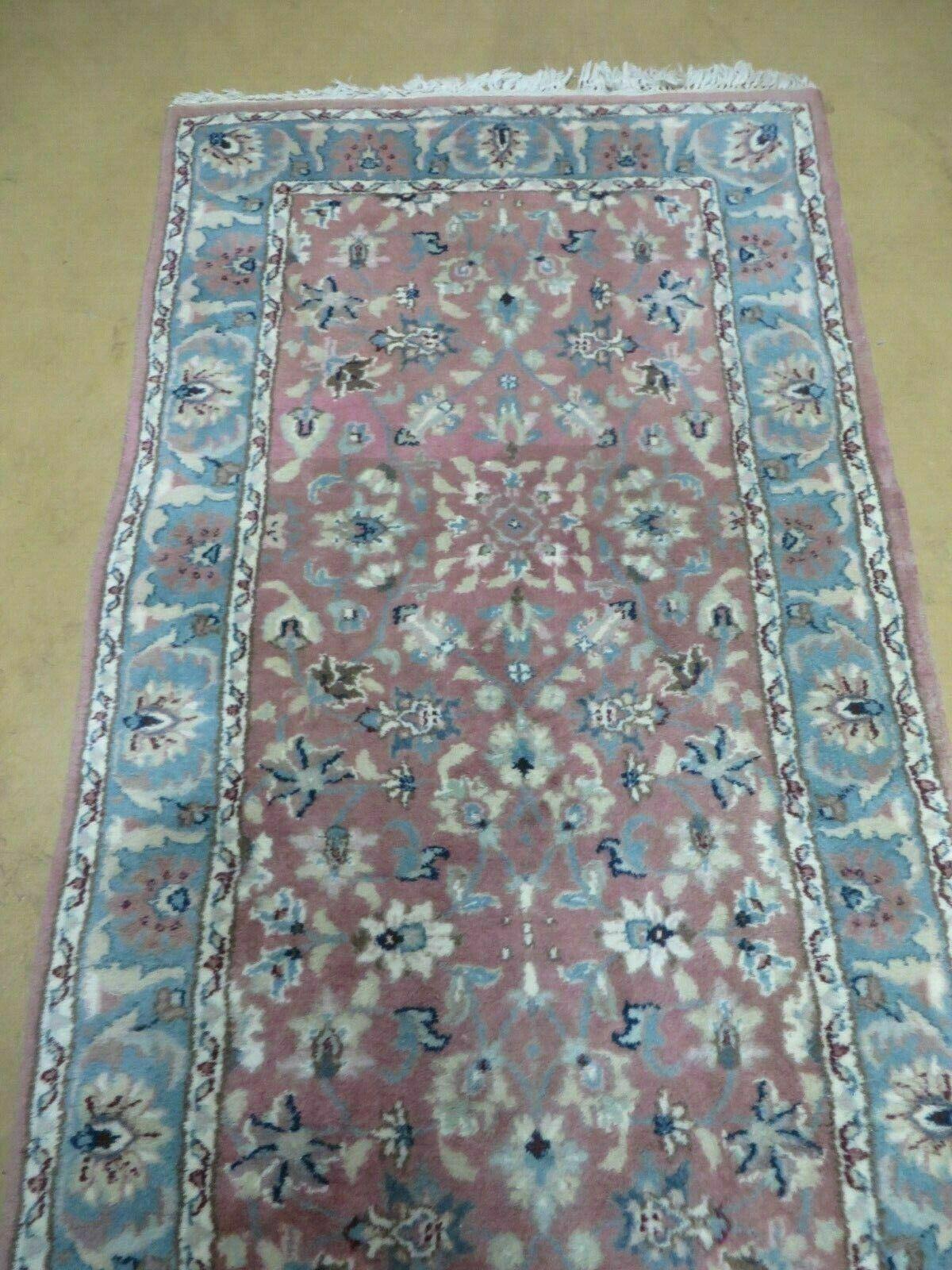 Indo Persian Runner Rug 2.8 x 12, Wool Hand Knotted, Pink and Light Blue - Jewel Rugs, view 3