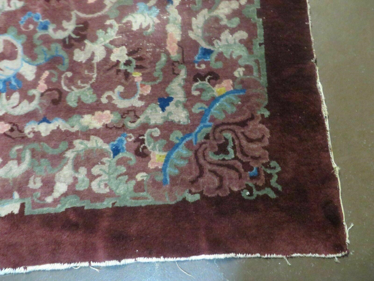 8' X 10' Vintage Handmade Chinese Art Deco Peking Nichols Wool Rug Flowers Nice - Jewel Rugs, view 10