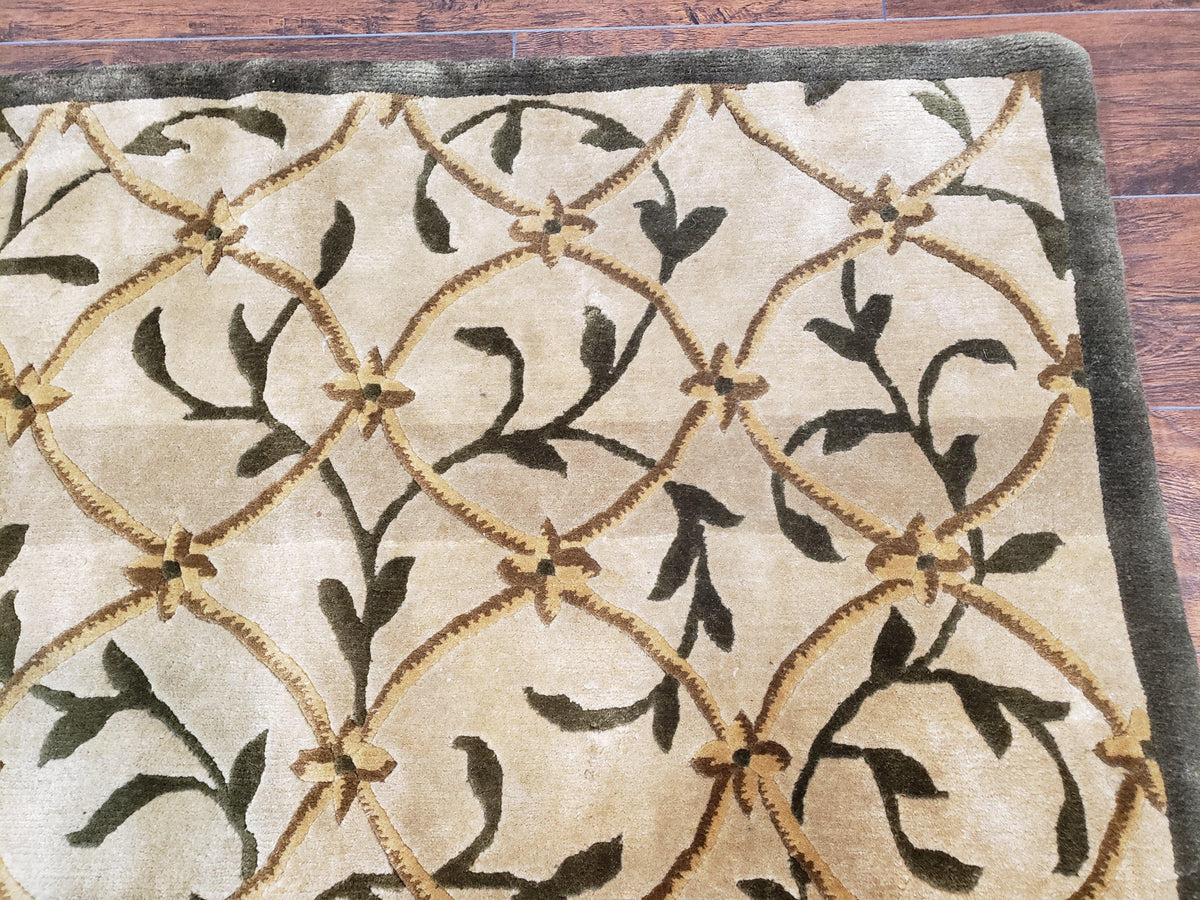 Vintage Tibetan Nepalese Area Rug 9x12, Wool Hand-Knotted, Beige Nepali Soft Pile Carpet, 9 x 12 Living Room Modern Dining Room Rug - Jewel Rugs, view 7