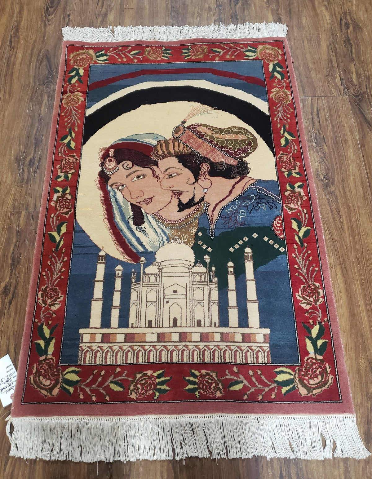 Vintage Small Pictorial Lovers Rug 2.5 x 4, Taj Mahal Indo Persian Rug, Wool Hand-Knotted Indian Rug, King & Queen, Layla and Majnun - Jewel Rugs, view 2