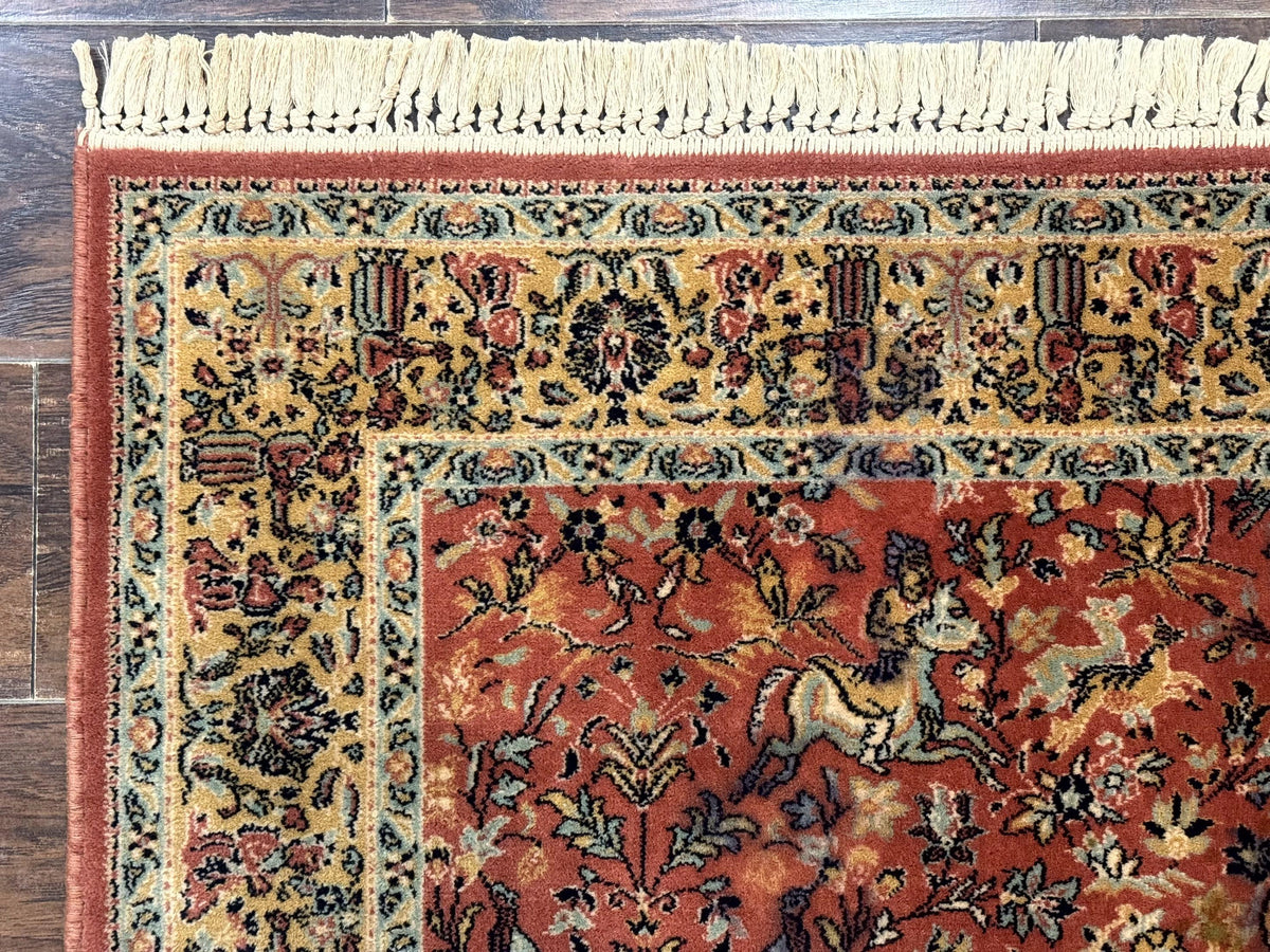 Persian Hunting Design Rug 4.7 x 6.5, Hunting Scene, Red-Orange, Wool, Belgian Power Loomed Carpet - Jewel Rugs, view 7
