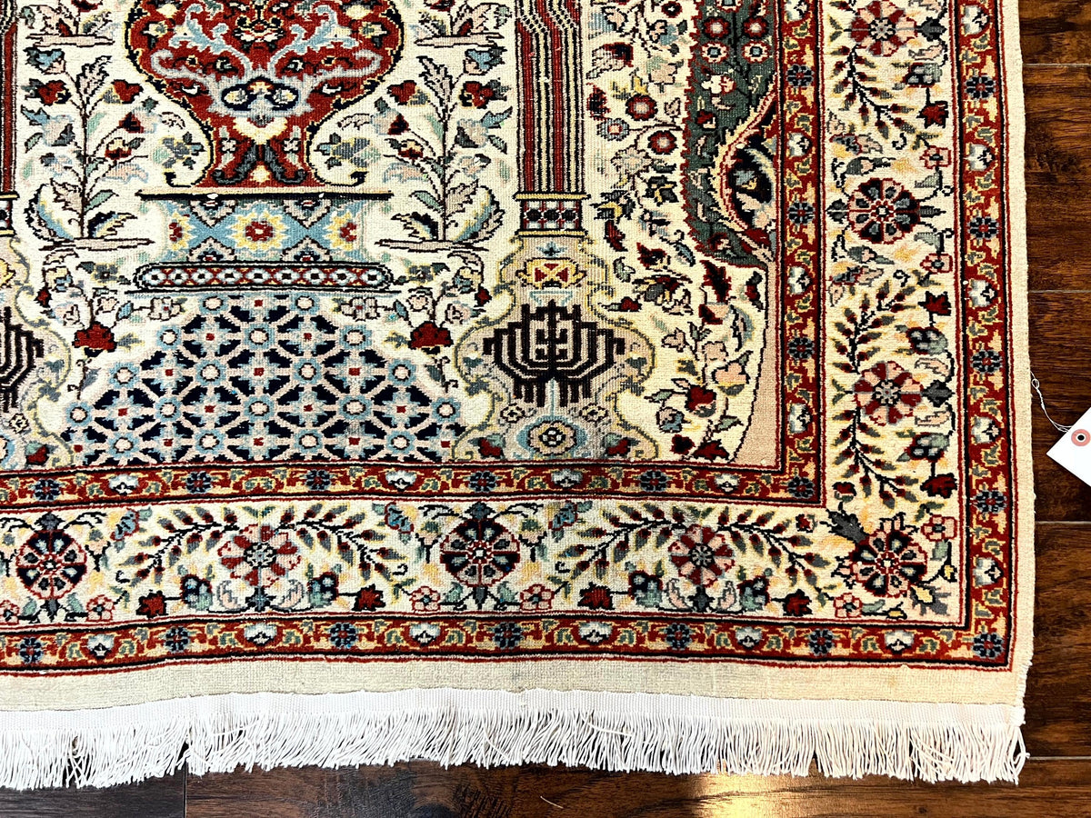 Pak Perisan Prayer Rug 4x6, Tree of LIfe Carpet, Handmade Vintage Wool Rug, Beige, Floral Vases - Jewel Rugs, view 10