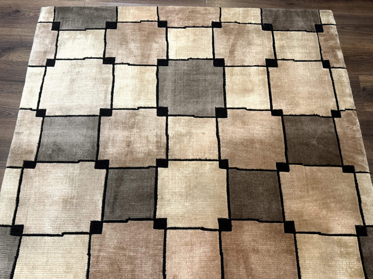 Tibetan Wool Rug 5x8, Contemporary Modern Carpet, Abstract Design, Soft Thick Pile, Pair B - Jewel Rugs, view 4