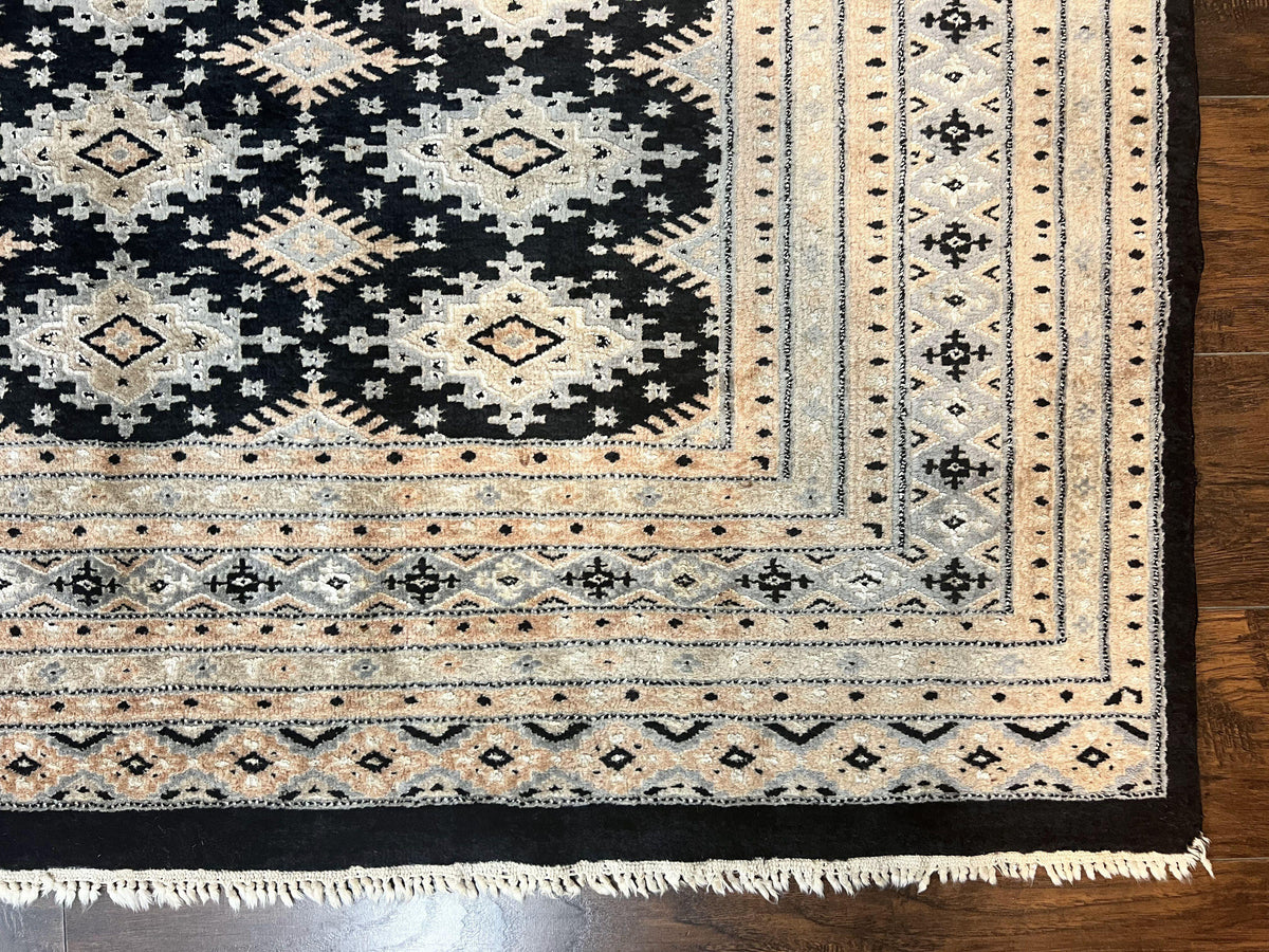 Pakistani Bokhara Rug 6x9, Hand Knotted Vintage Wool Carpet with Silk Highlights, Very Fine 320 KPSI, Medium Size - Jewel Rugs, view 10