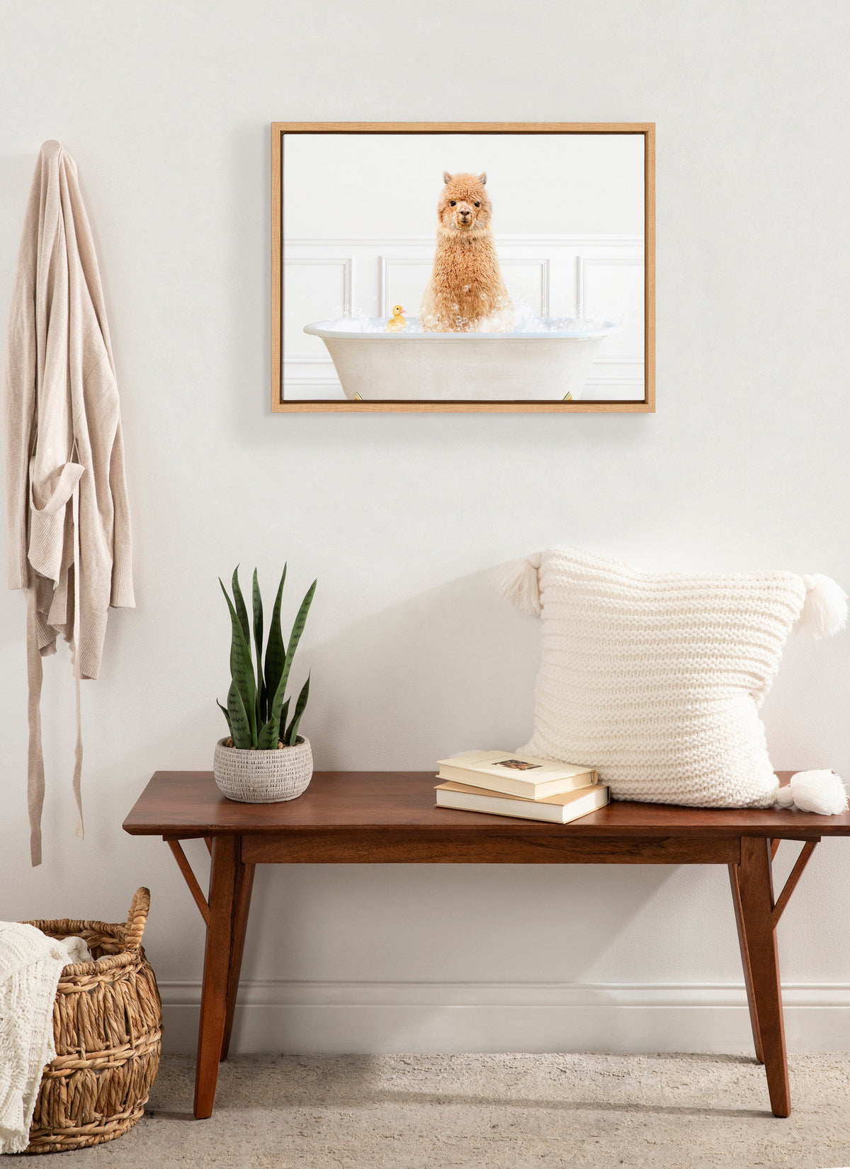 Sylvie Alpaca In Bubble Bath Neutral Style Framed Canvas by Amy Peterson Art Studio