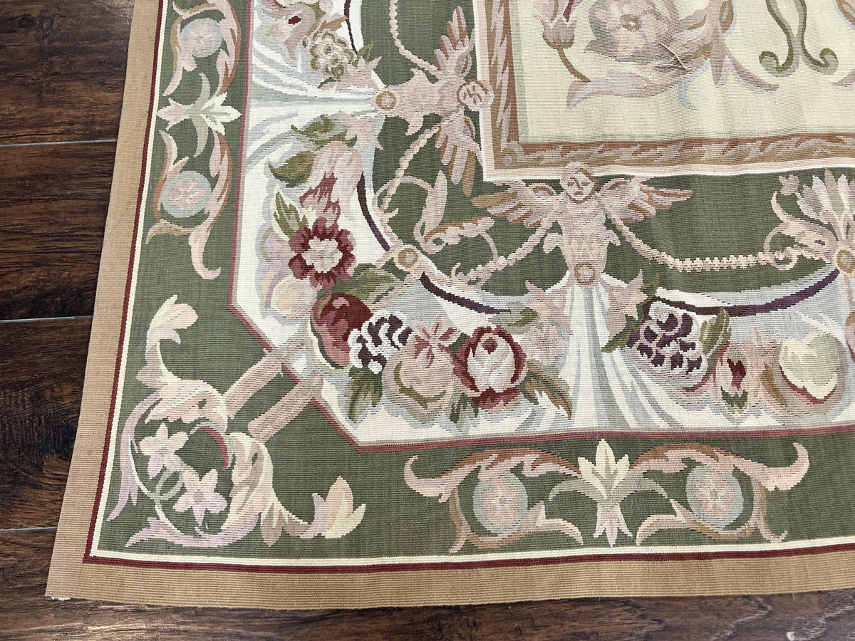 Aubusson Rug 5x8, Wool Handmade Vintage Carpet, Angel Motifs, Flatweave Rug 5 x 8, Medium Sized, European Design - Jewel Rugs, view 9