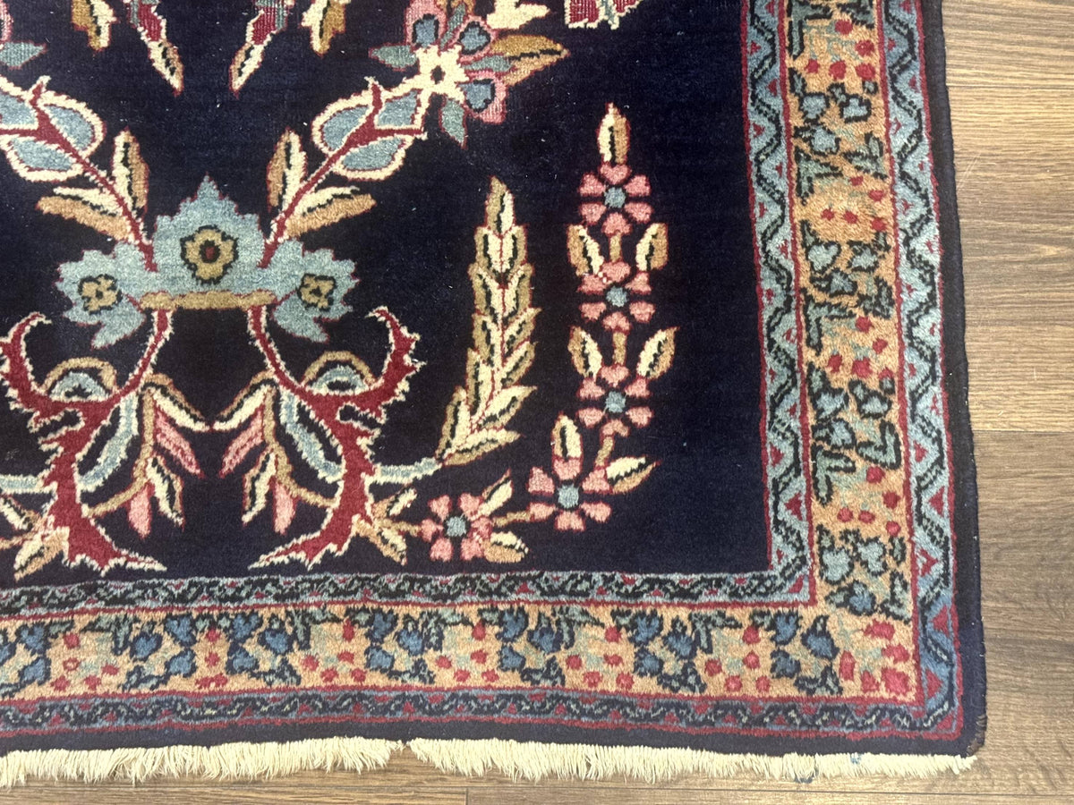 Antique Persian Kerman Rug 2.8 x 4, Navy Blue, Floral - Jewel Rugs, view 10