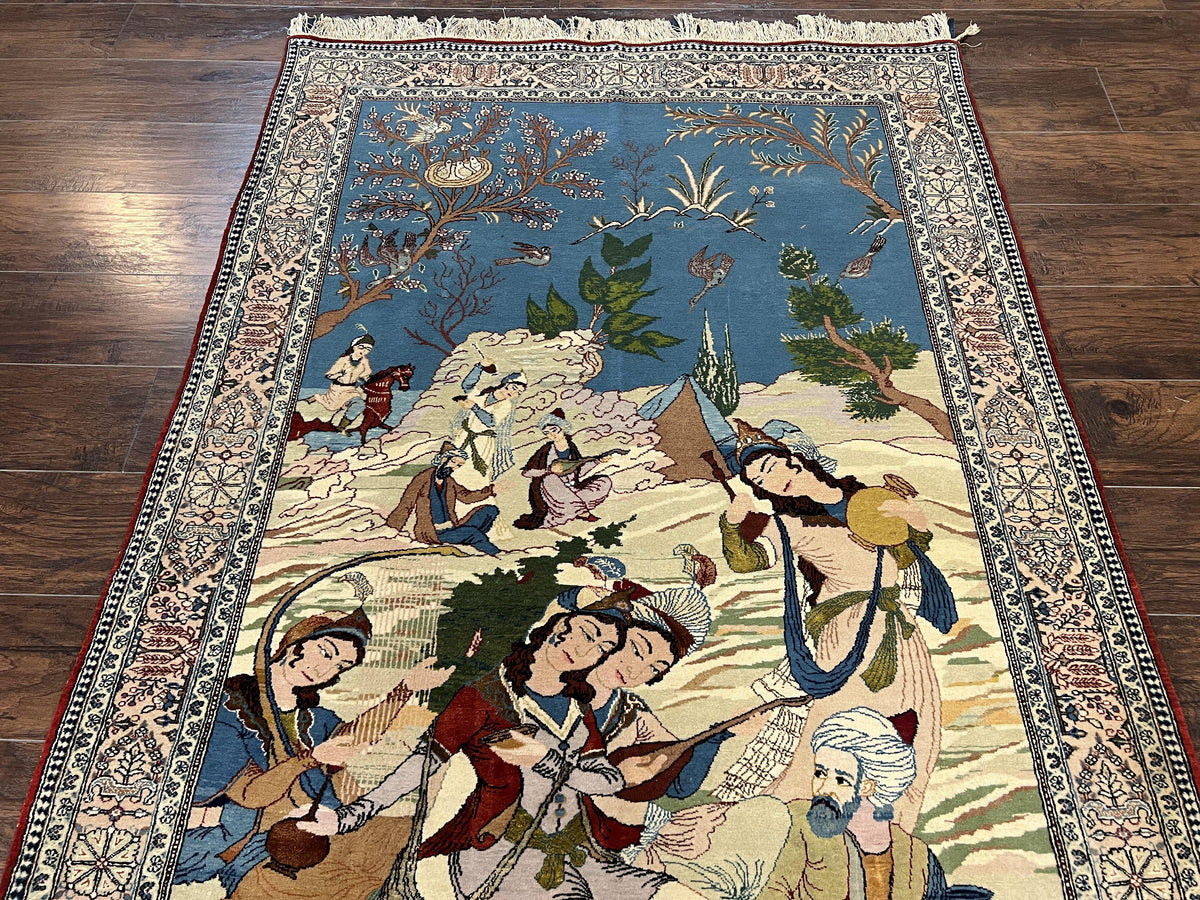 Vintage Persian Qum Pictorial Rug 5x7 - Wool & Silk - Jewel Rugs, view 4