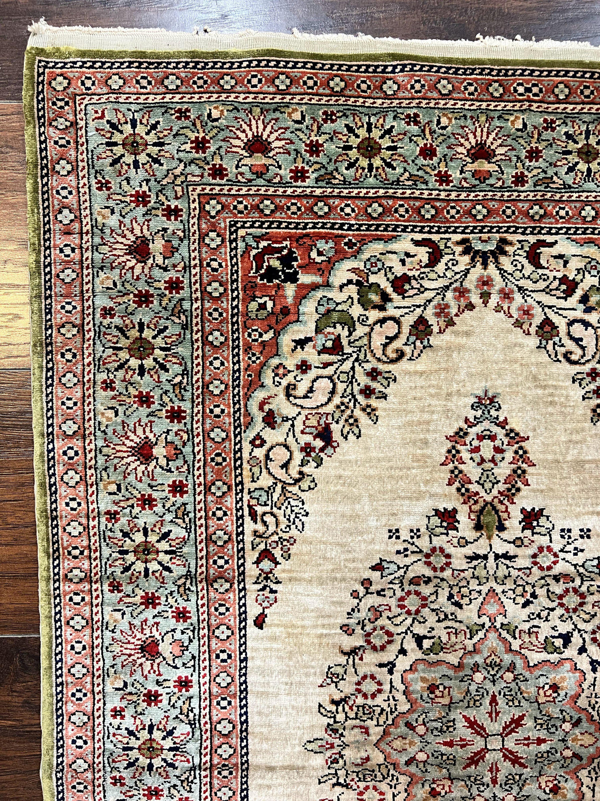 Silk Turkish Kayseri Rug 2x3, Very Finely Hand Knotted, Semi Open Field, Vintage, Silk Pile on Silk Foundation, 300 KPSI - Jewel Rugs, view 7