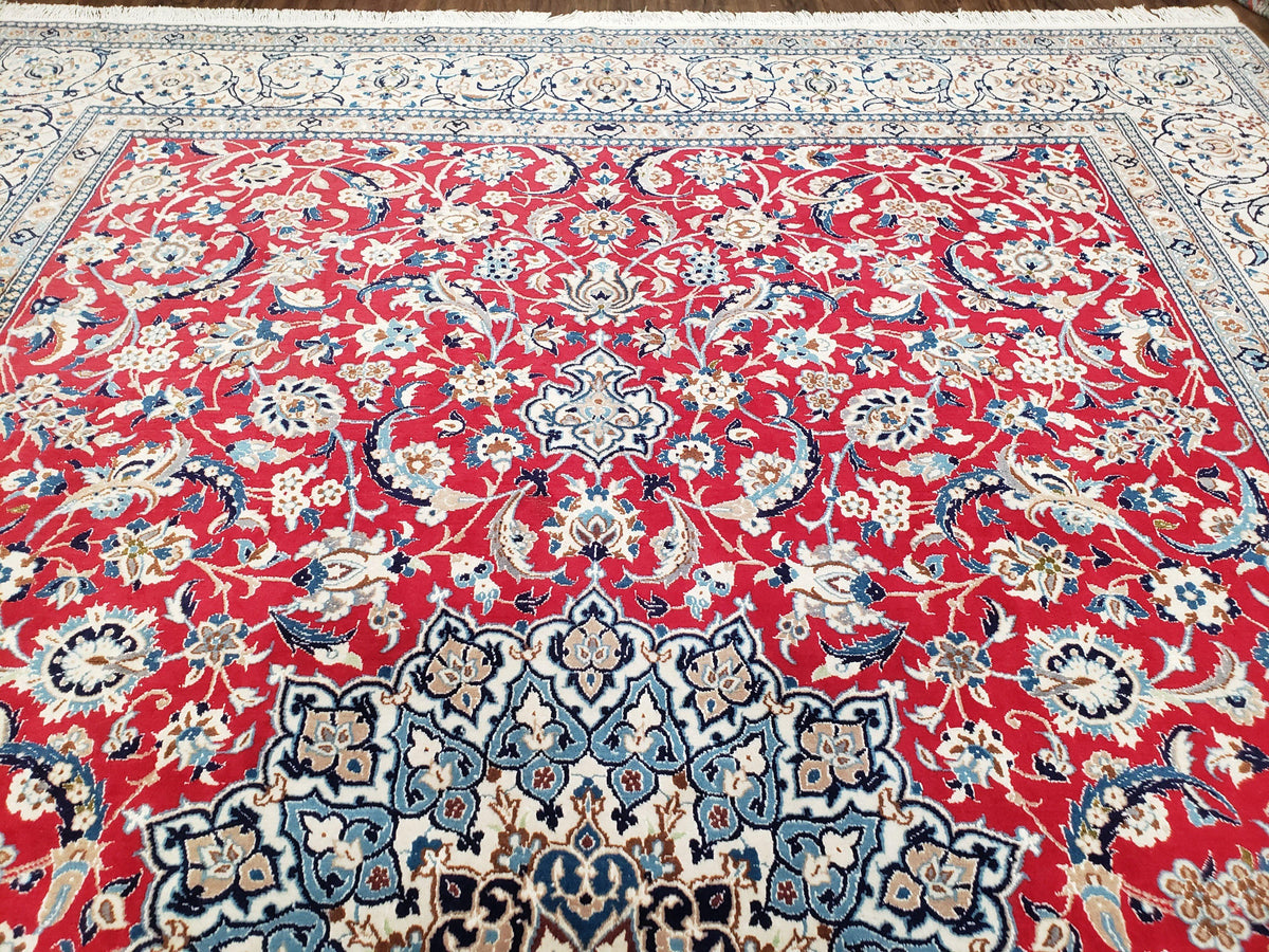 Persian Nain Rug 8x12, Red and Ivory, Signed - Jewel Rugs, view 3
