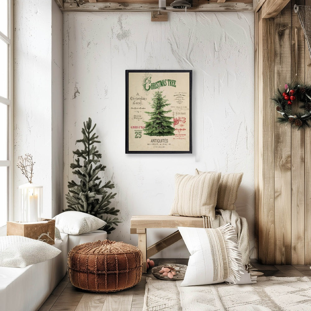 Vintage Painting of a Christmas Tree on a distressed bookplate background - Antique Curiosities, view 2