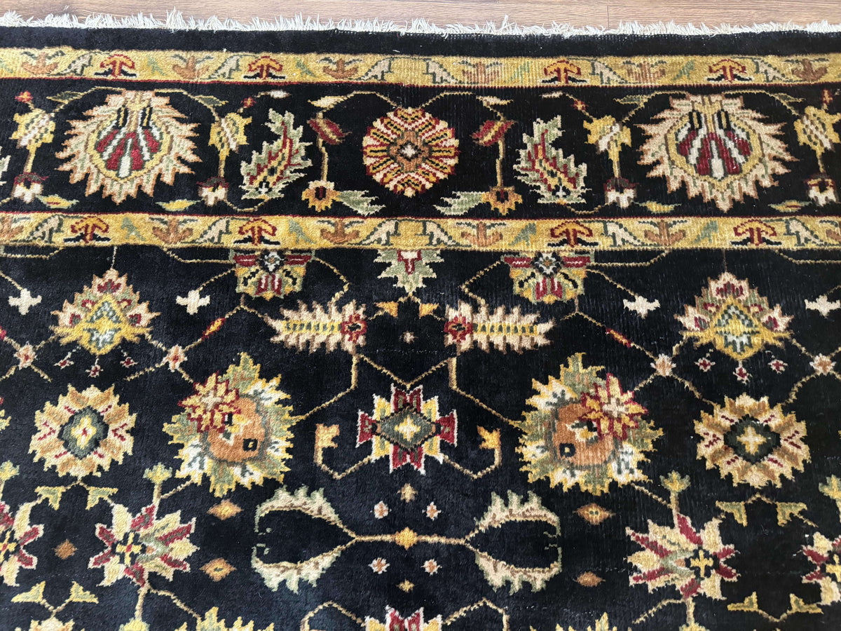 Indo Persian Mahal Rug 8x10, Black and Gold, Wool Hand Knotted Oriental Carpet - Jewel Rugs, view 4