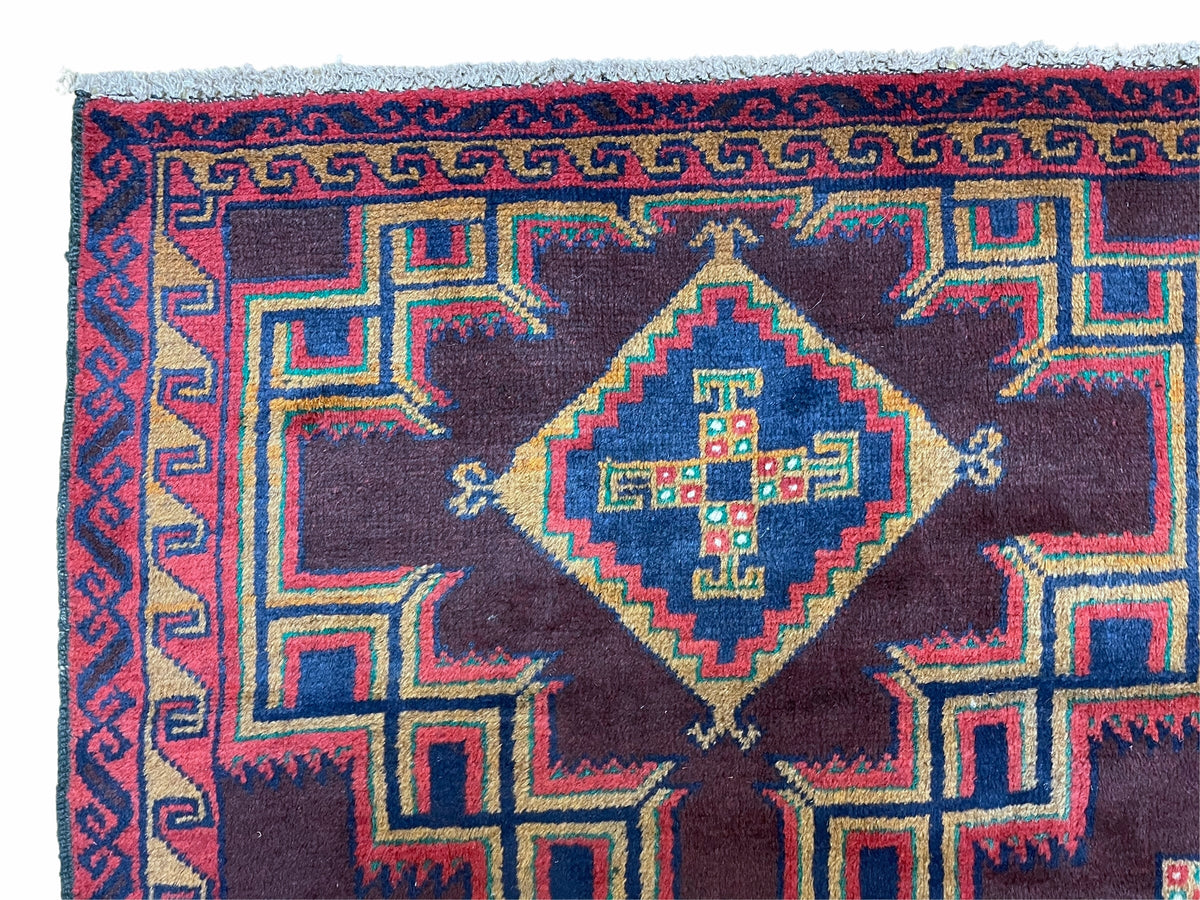 2'11" X 4'6" Vintage Handmade Tribal Wool Rug Balouchi Rug Afghan Rug Geometric - Jewel Rugs, view 6