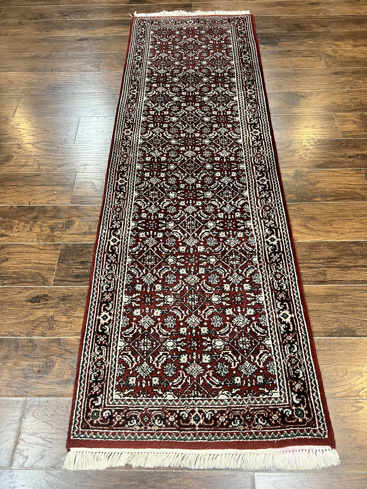 Indo Persian Runner Rug 2.7 x 8, Wool Hand Knotted Vintage Carpet, Red Black, Herati Allover Pattern, Oriental Runner, Rug for Hallway - Jewel Rugs, view 2