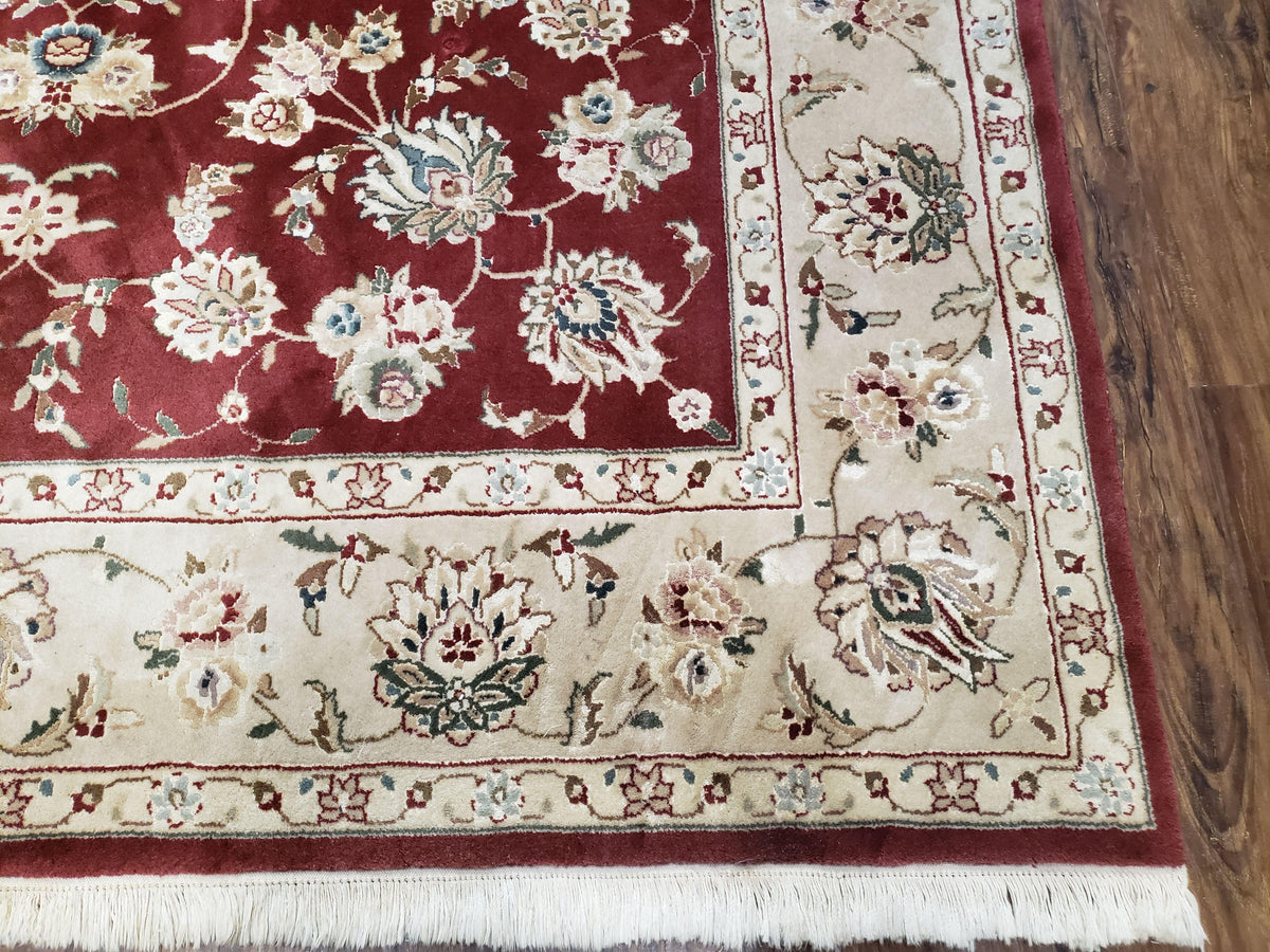 Vintage Traditional Oriental Area Rug, Hand-Knotted, Wool & Silk Accents, Maroon Red and Beige, 6x9 Carpet, 5' 9" x 9' - Jewel Rugs, view 10