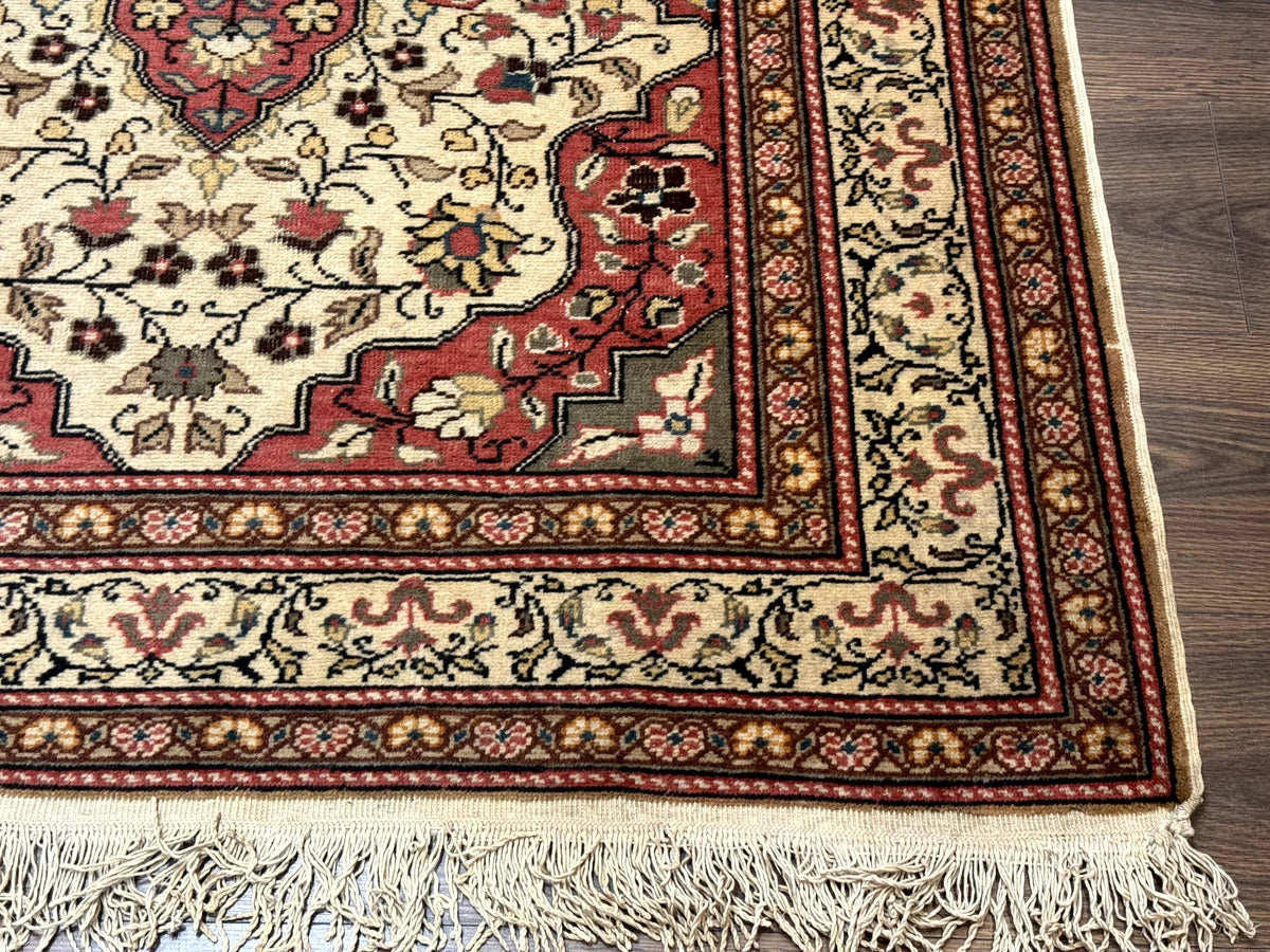 Turkish Sivas Rug 4x6, Floral Medallion, Beige Pink-Red Green, Handmade - Jewel Rugs, view 10