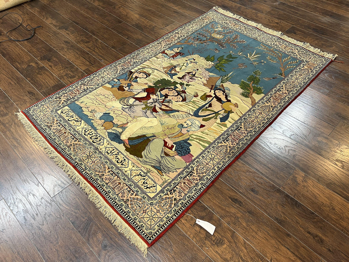 Vintage Persian Qum Pictorial Rug 5x7 - Wool & Silk - Jewel Rugs, view 2