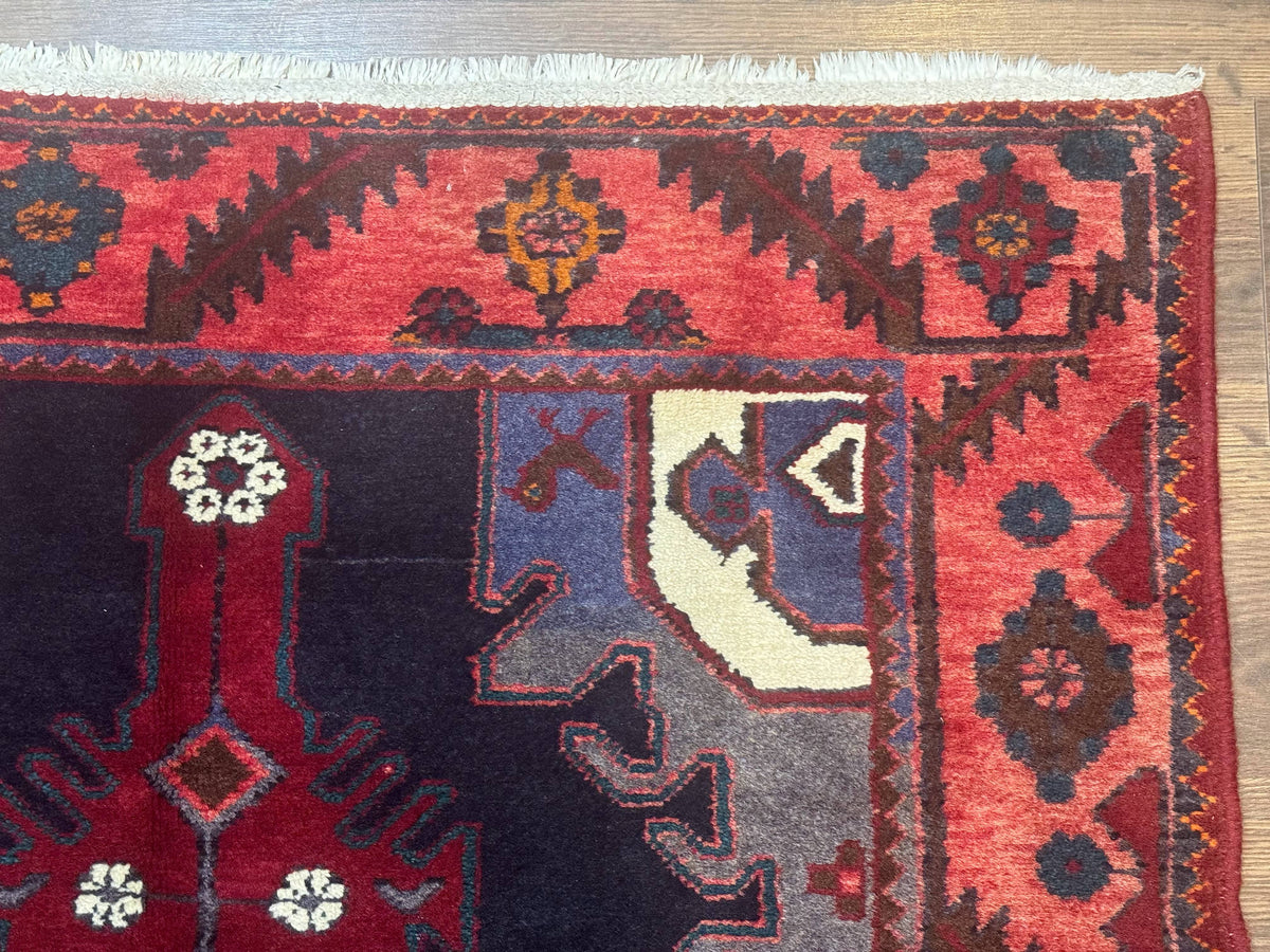 Persian Karajeh Runner Rug 3.6 x 9.5, Geometric Medallions, Tribal Village Rug, Navy Blue, Handmade - Jewel Rugs, view 8