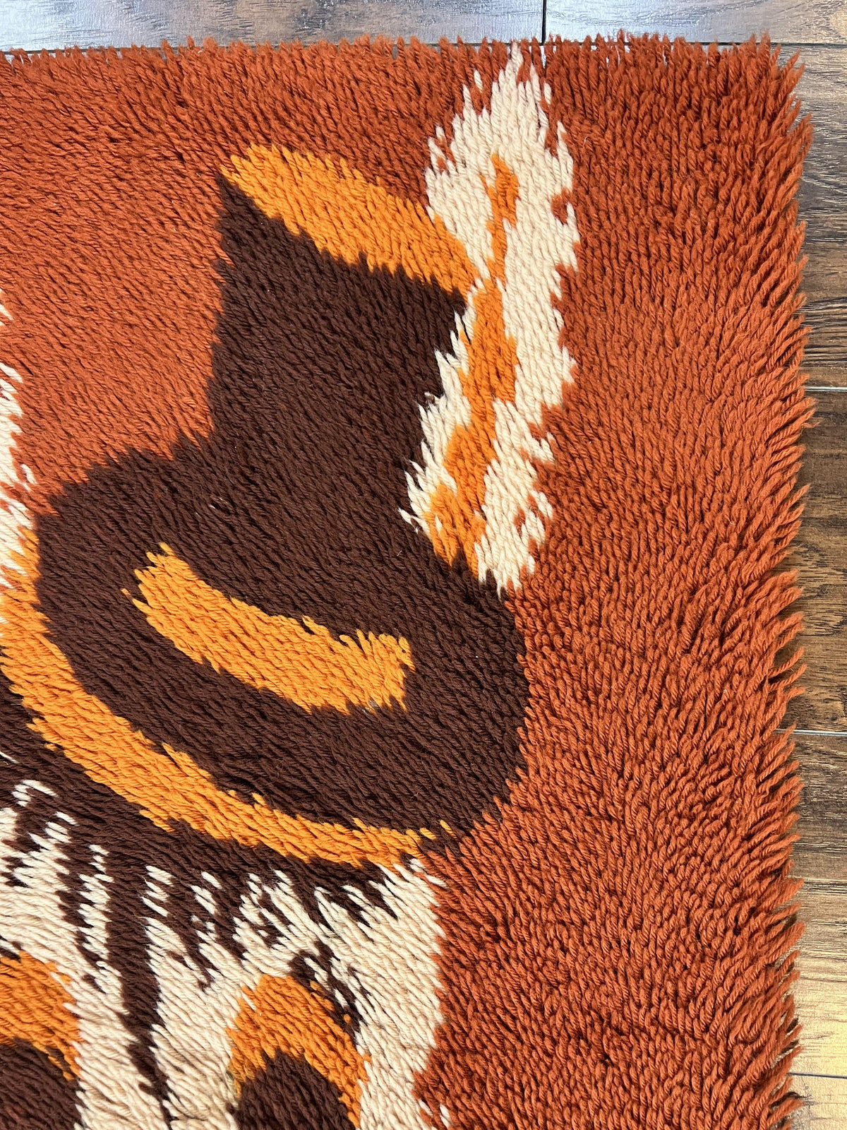Rya Shag Rug 2x4, Rabbit in Top Hat, Wool, Orange, Vintage 1960s Danish Shag Rug - Jewel Rugs, view 8