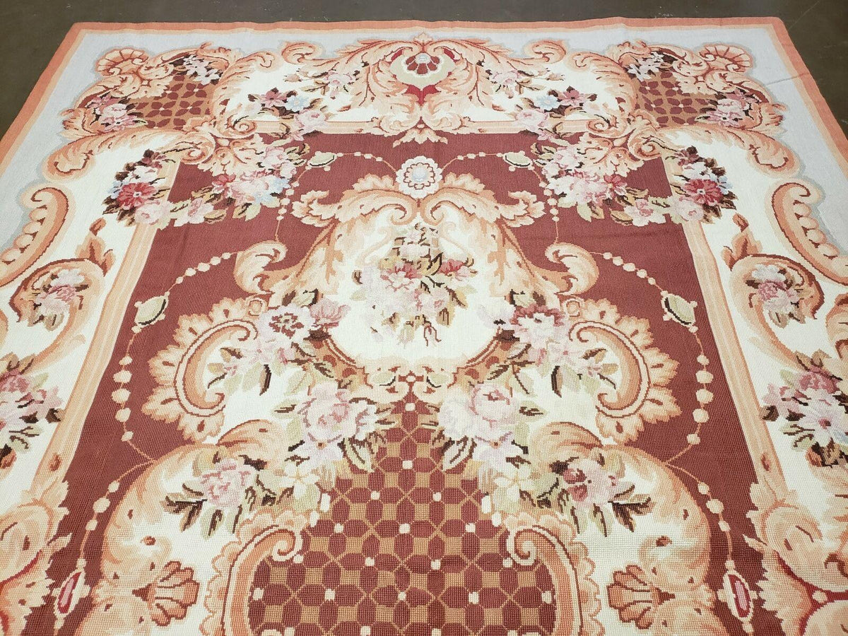 6' X 9' Vintage Handmade Chinese Needlepoint Wool Rug Flat Weave - Jewel Rugs, view 12
