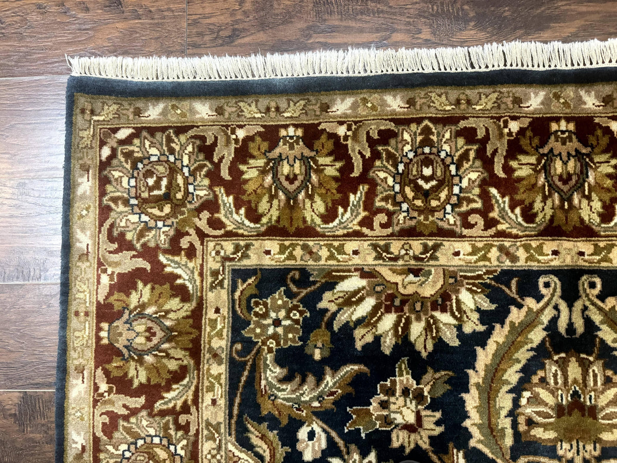 Indian Agra Rug 6x9, Floral, Traditional Rug, Dark Green Maroon Tan - Jewel Rugs, view 7