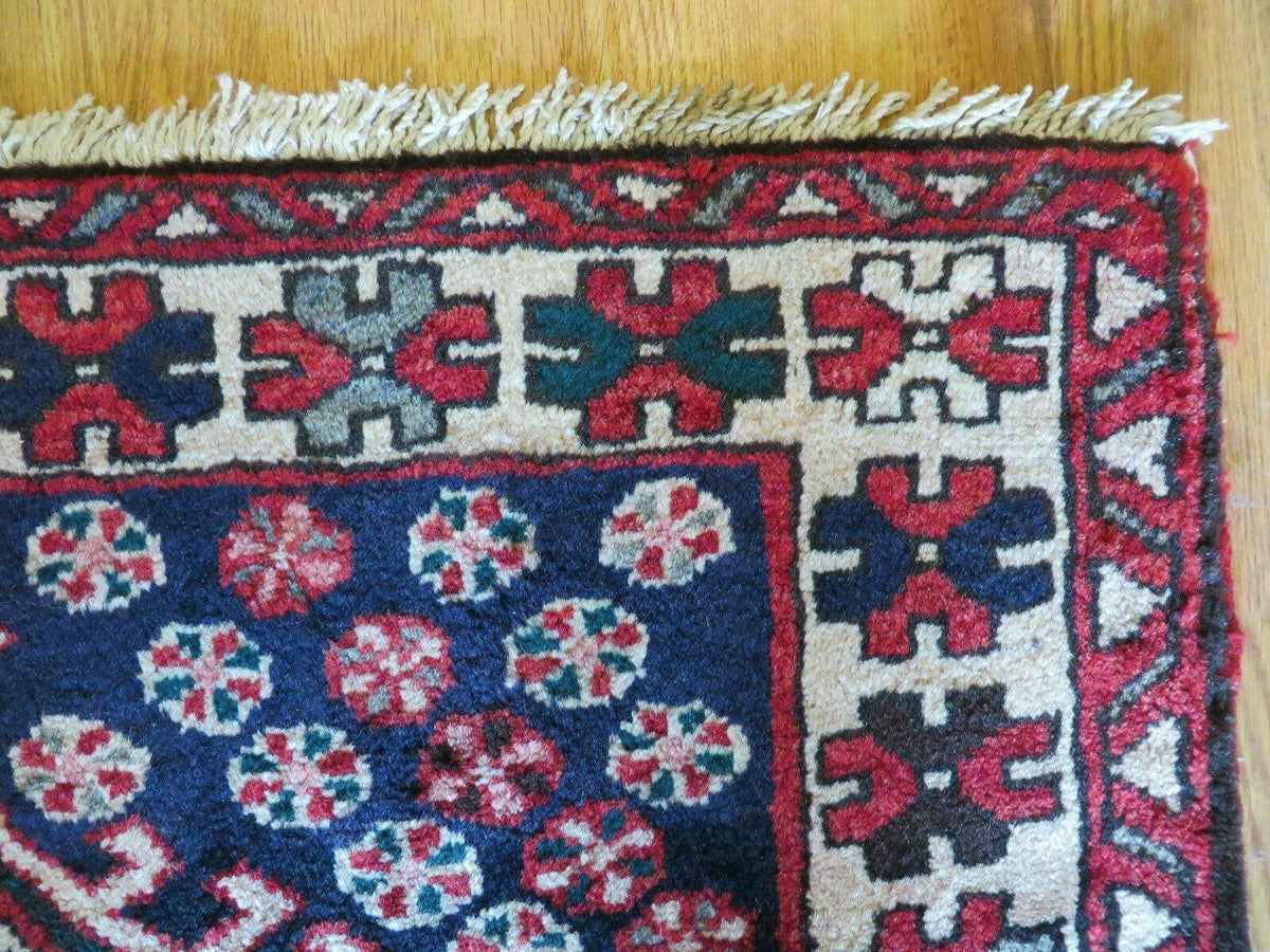 Persian Runner Rug 3.5 x 10.7, Karajeh Heriz Rug, Navy Blue, Geometric Medallions - Jewel Rugs, view 7