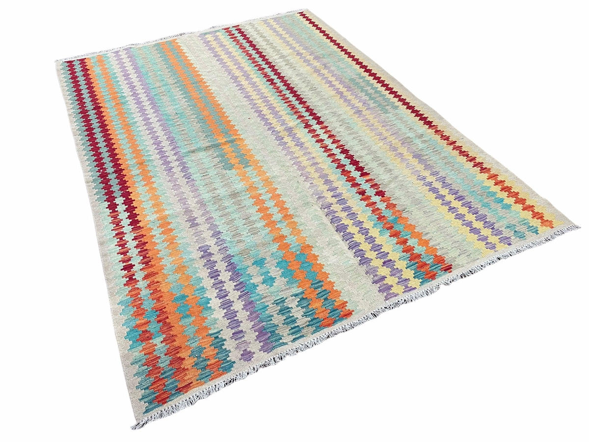 Colorful Kilim Rug 6x8 Multicolor Turkish Kilim Rug 6 x 8 Flat Weave Kilim Playful Anatolian Kilim Wool Kilim New Rug - Jewel Rugs, view 3