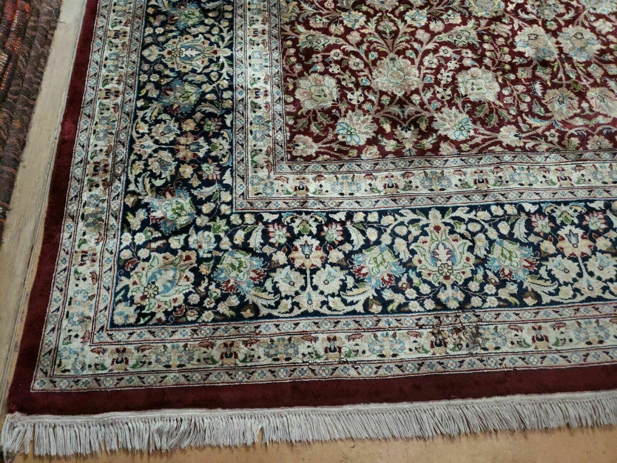 Persian Rug 9x12, Floral Allover, Very Fine, Handmade, Room Sized Oriental Carpet, Sino Persian, Maroon and Navy Blue - Jewel Rugs, view 9