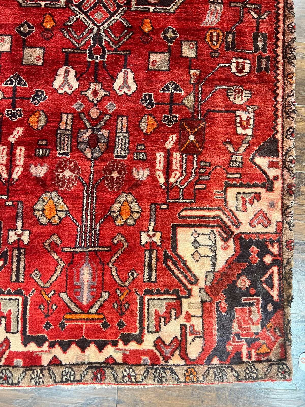 Antique Persian Tribal Rug 4 x 8, Geometric Medallion, Boho Rug, Wool Handmade Rug, Red 4x8 Rug, Persian Hamadan Rug - Jewel Rugs, view 10