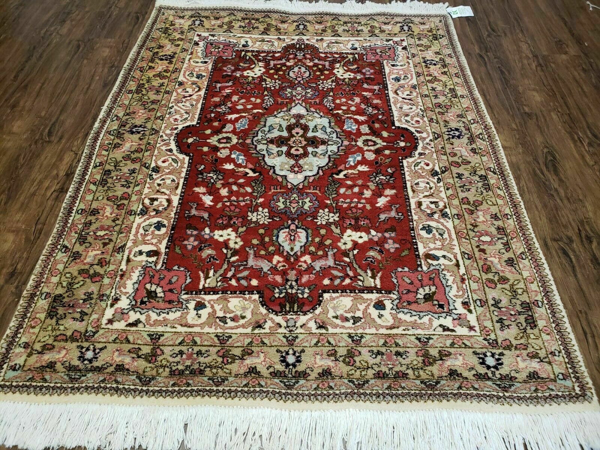 5' X 6' Vintage Handmade Indian Agra Wool Red and Beige Oriental Rug Traditional Classical Interior Home Décor - Jewel Rugs, view 2
