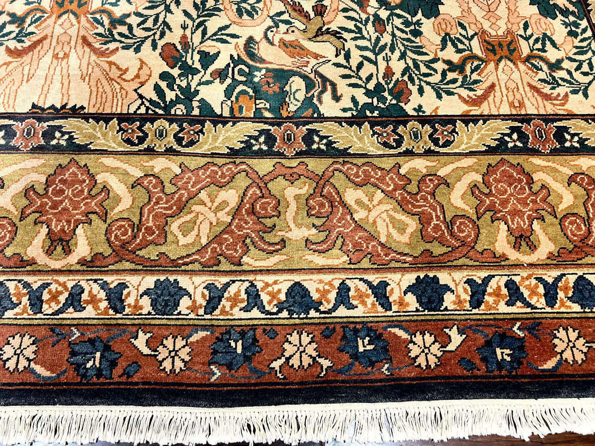10x13 Wool Rug, Floral Pattern, Birds, Handmade Vintage Carpet, Couristan Rug, Beige - Jewel Rugs, view 6